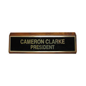 K86 - Black Brass Plate Desk Sign - Mounted on a (WALNUT) Wood Base<br>2" x 8"